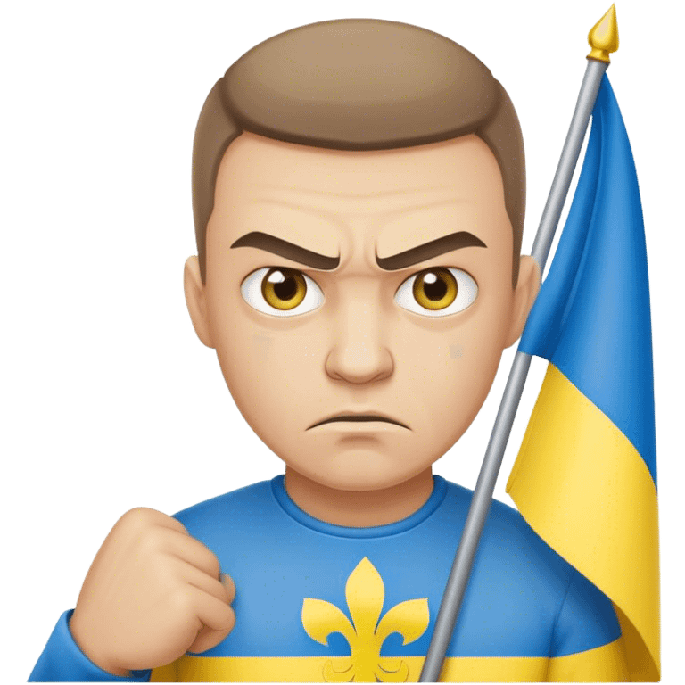 super-realistic angry Ukrainian with ukranian flag emoji