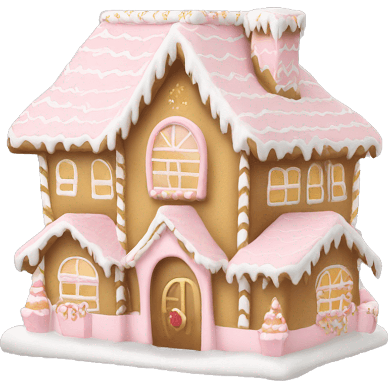 light pink and gold and white gingerbread house emoji