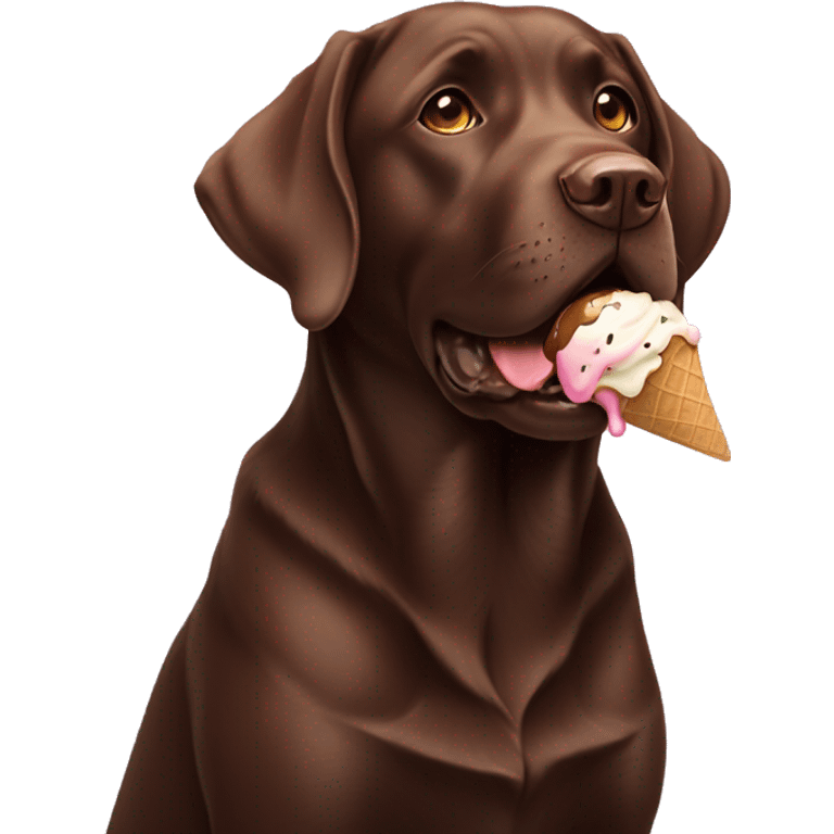 Chocolate Labrador with an ice cream  emoji