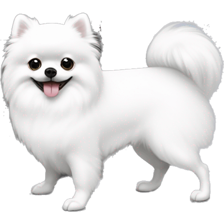 White pomeranian and white next to a grey hermes birkin bag emoji