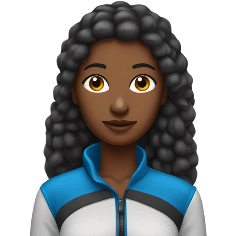 Mujer pelo negro, piel clara y ojos azules, atuendo de trekking emoji