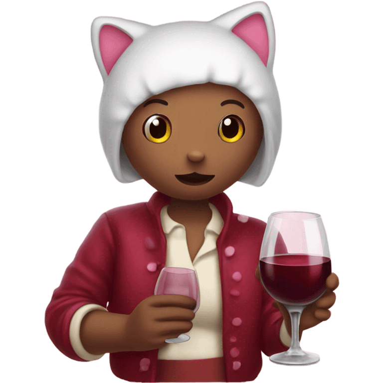 Hello Kitty drinking red wine emoji