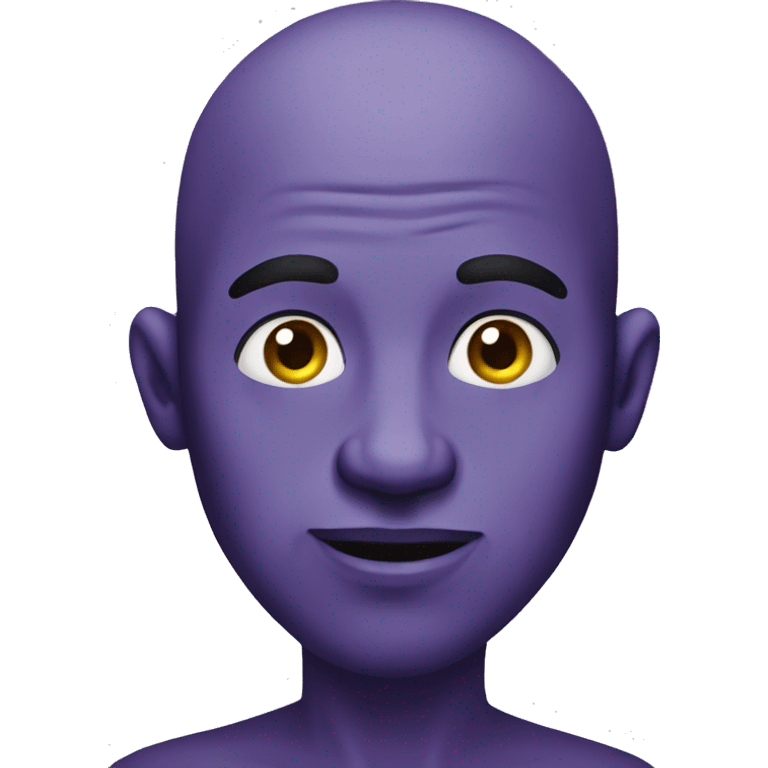 Man with purple skin. Who is bald putting his finger on his lips emoji