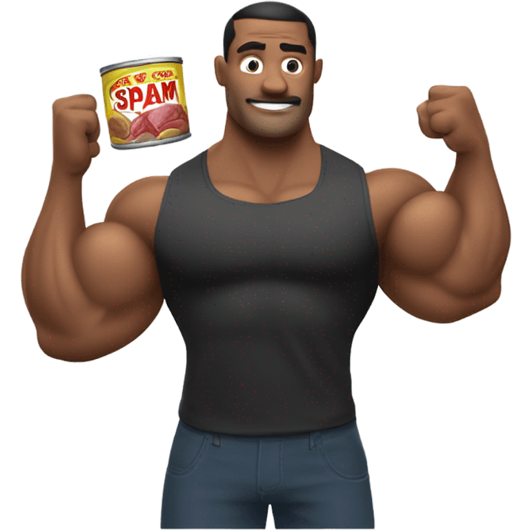 bicep flexing holding can of spam, show the whole can emoji