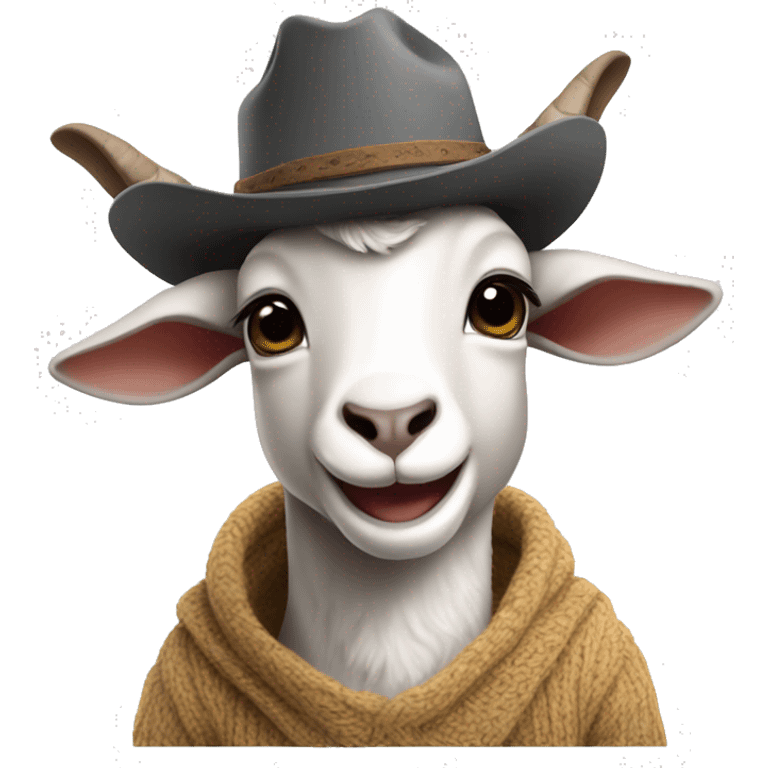 Mini goat wearing a cowboy hat and a sweater emoji