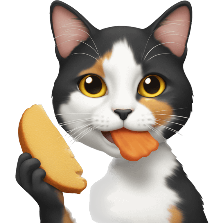 calico cat eating a chicken emoji