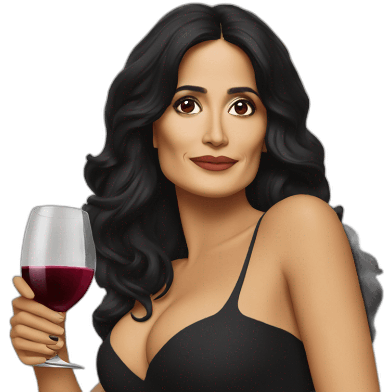 Salma Hayek drinking wine emoji