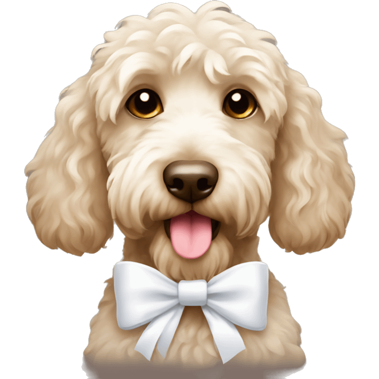 Labradoodle wearing a white bow on neck emoji