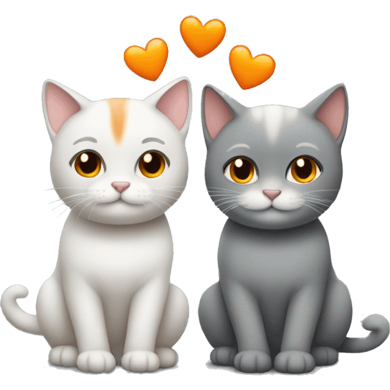 two cats in love, one grey and one orange emoji