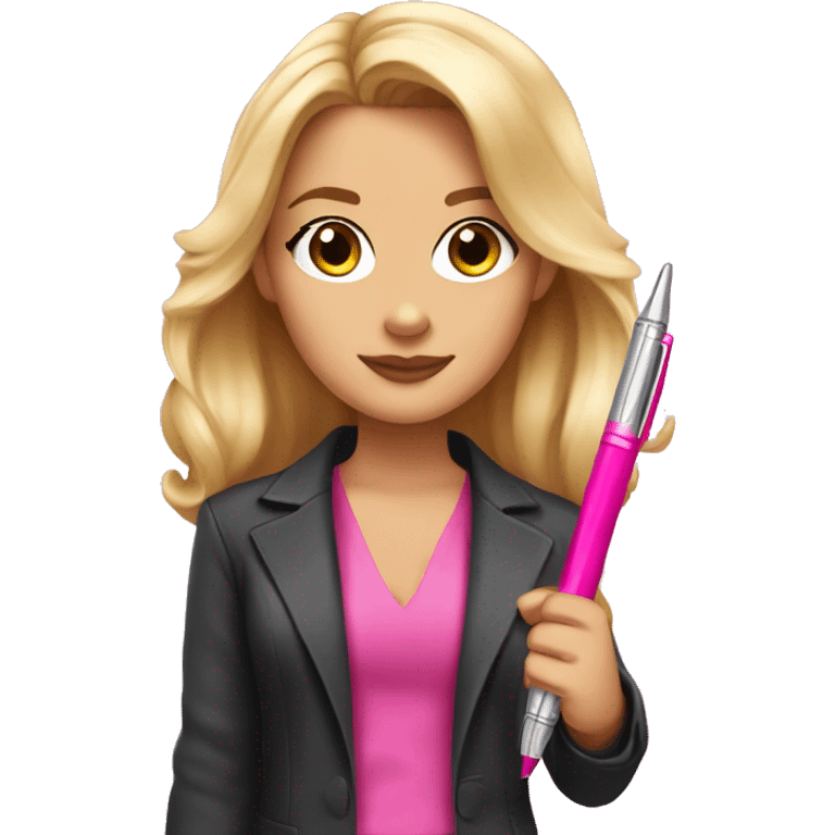 elle woods with brown hair holding pink pen  emoji