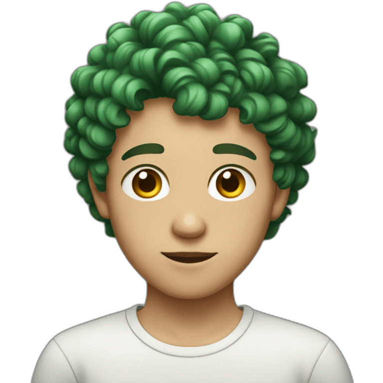 teenage boy with green curly hair with brown eyebrows and fair skin  emoji