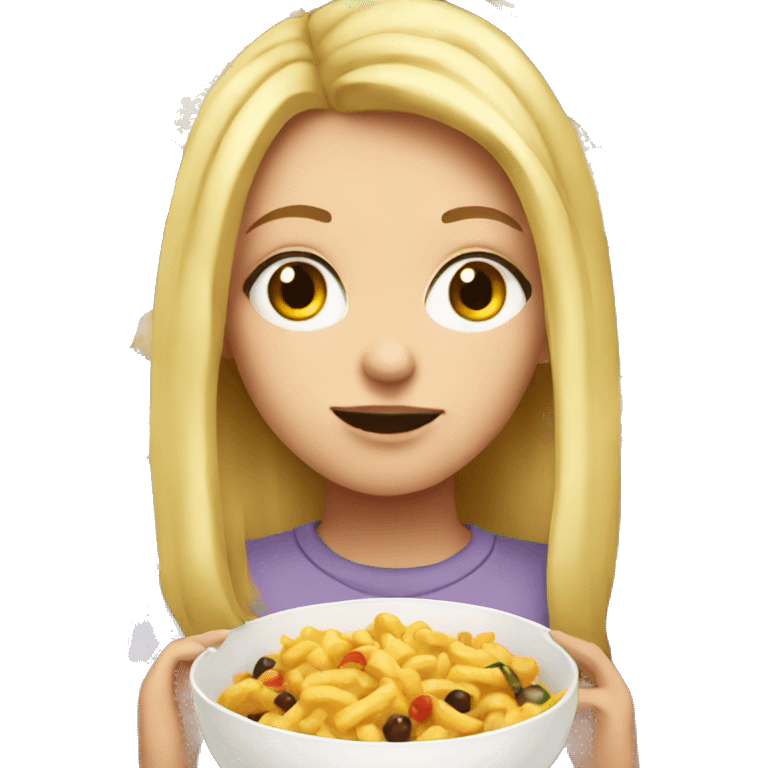 a blonde white girl eating a lot of food emoji