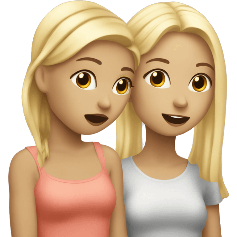 blonde girl and girl with fair hair gossiping and eating something during the hang out  emoji