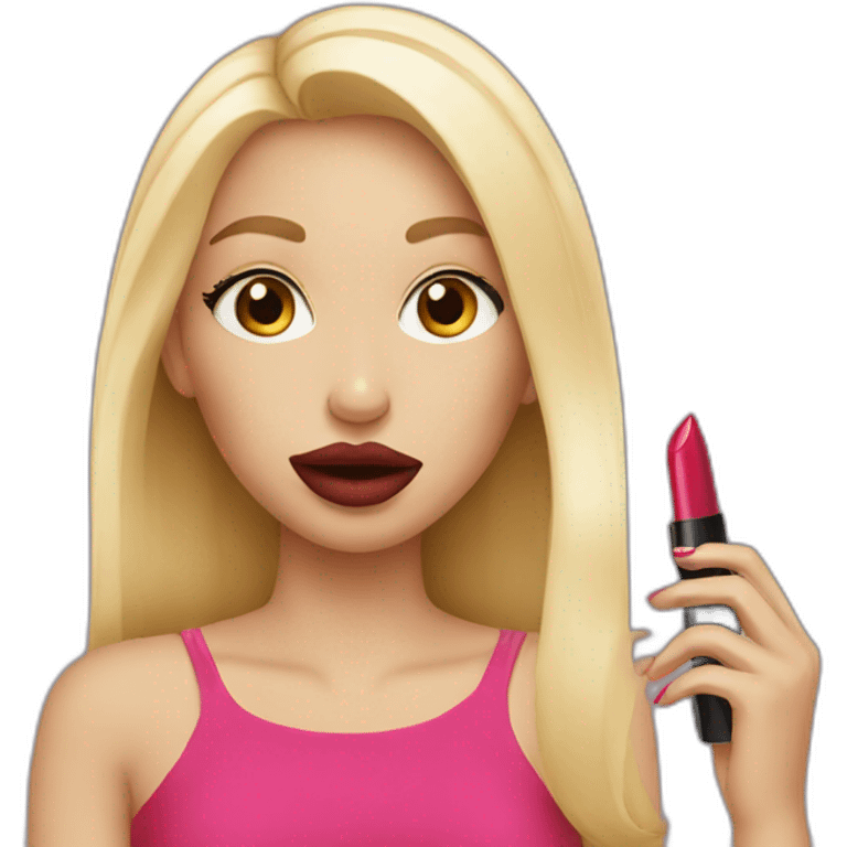 Blonde girl apply lipstick emoji