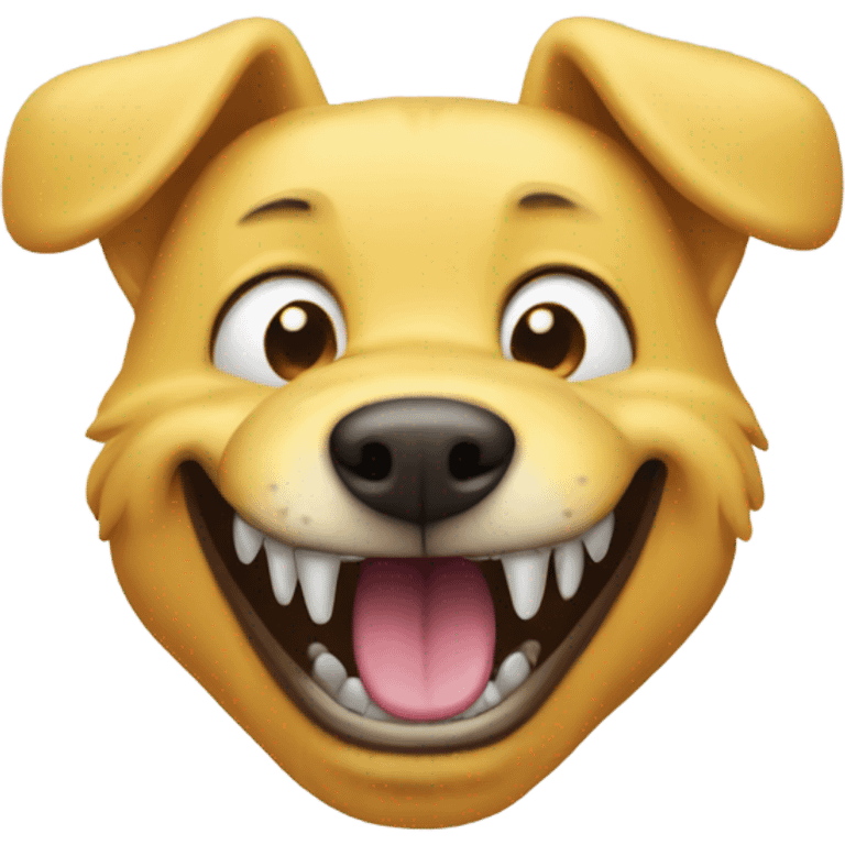 Yellow dog with really bad teeth and a big smile emoji