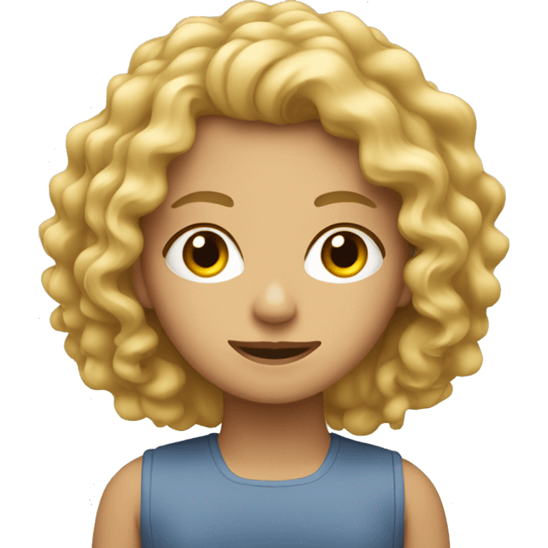 curly blonde female behind a computer emoji