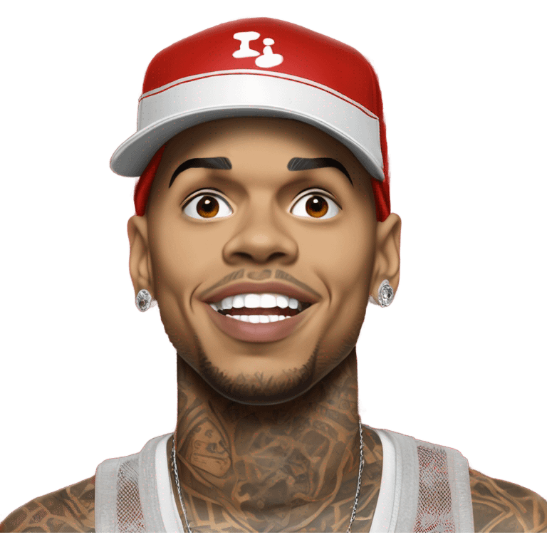 Hyper Realistic Chris brown singing residuals with red patterned bandana ceiling mic emoji