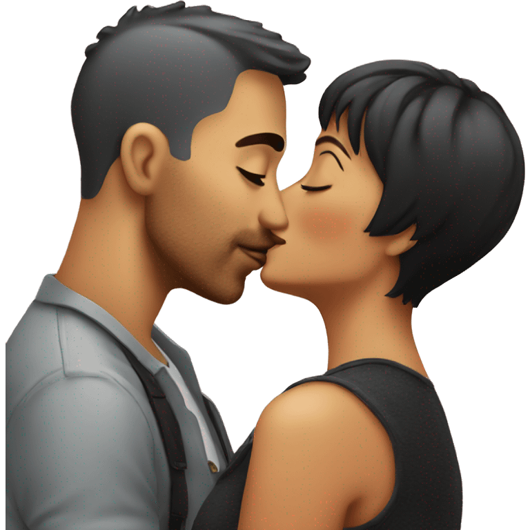 Short hair guy kissing Latin woman emoji