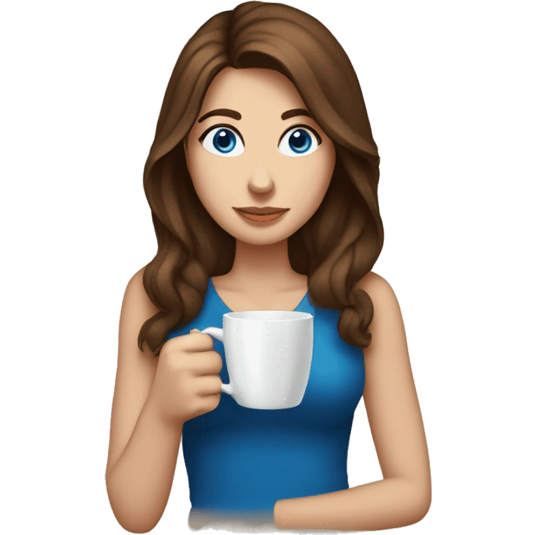 Brown hair blue eyes drinking coffee emoji