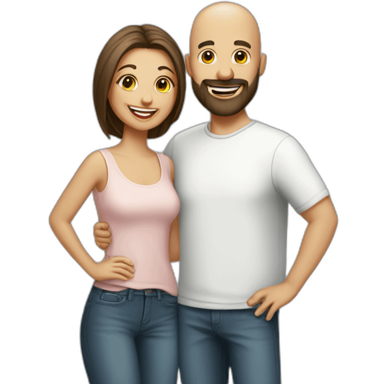 Happy-secret-couple-bald-guy-with-beard-short-haired-girl emoji