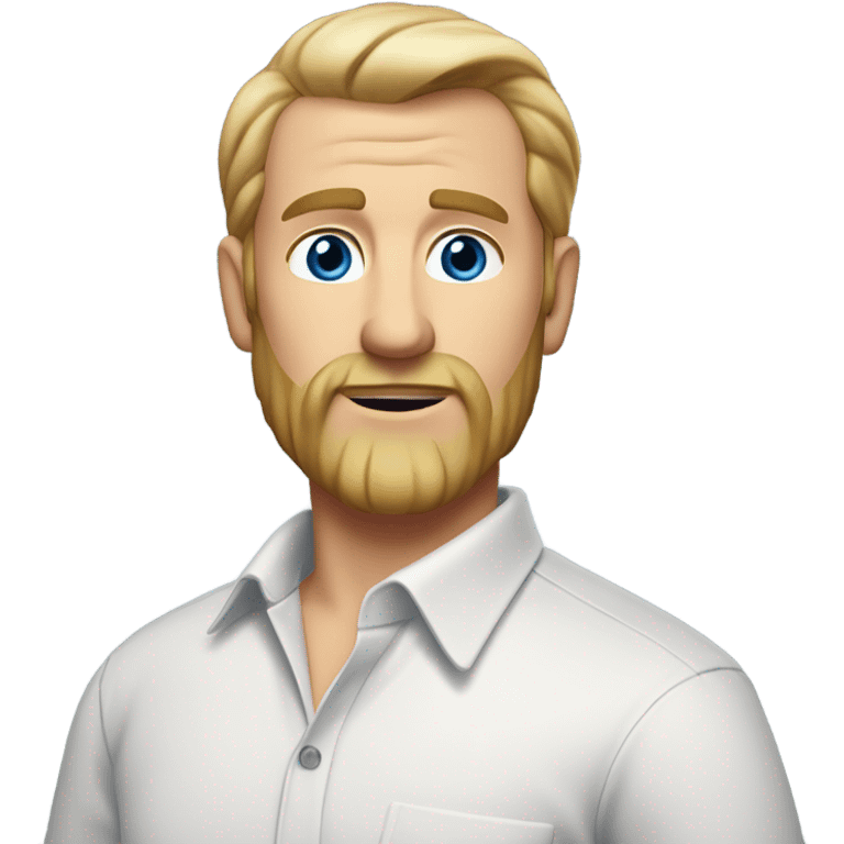 middle aged english man, short slicked back hair blonde, blonde medium length size full beard, in a smart unbuttoned shirt. emoji