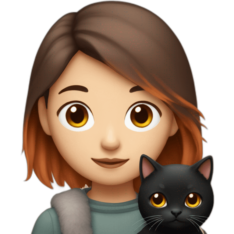 asian girl with copper hair holding a black fluffy cat emoji