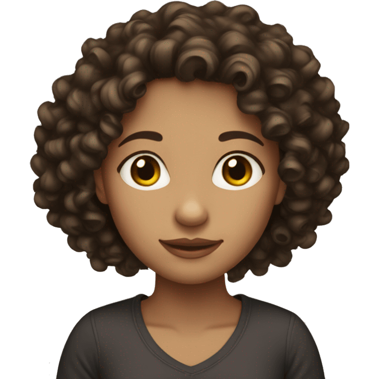 Dark brown Curly haired, light skinned girl emoji