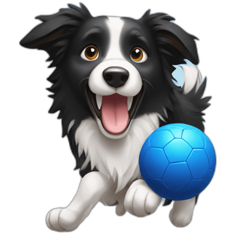 Border collie playing football with blue ball emoji