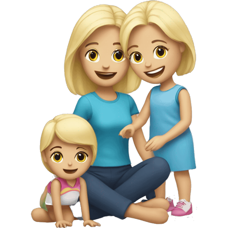 blonde women playing with blonde child with toys emoji