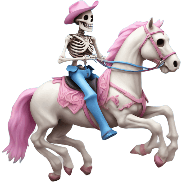 skeleton riding a pink and blue horse emoji