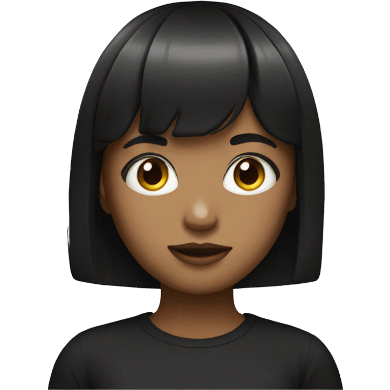 Girl with black short hair and bangs with a black tshirt  emoji