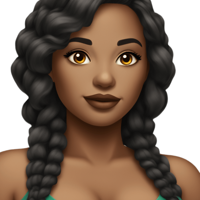 stunning curvy black woman, nice makeup black braded hair emoji