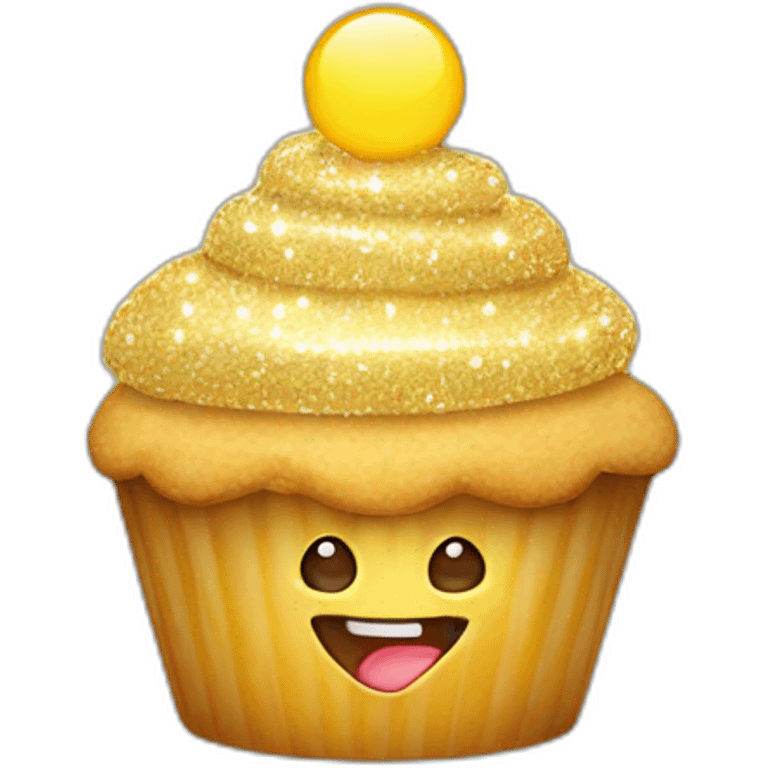 Happy golden sparkly cupcake emoji