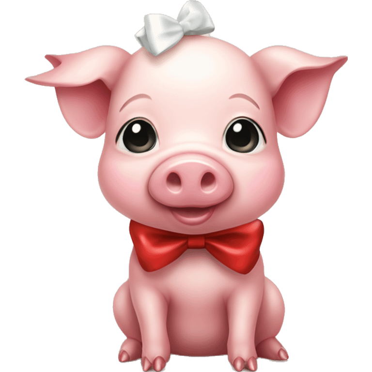 cute baby pig with a christmas bow emoji