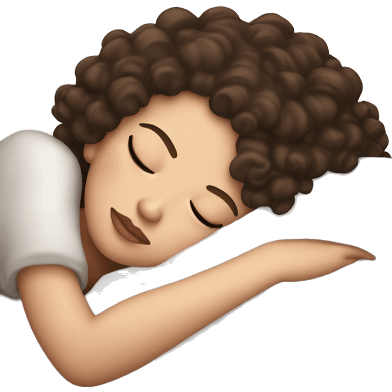 White girl with dark brown curly hair sleeping, juicy lips  emoji