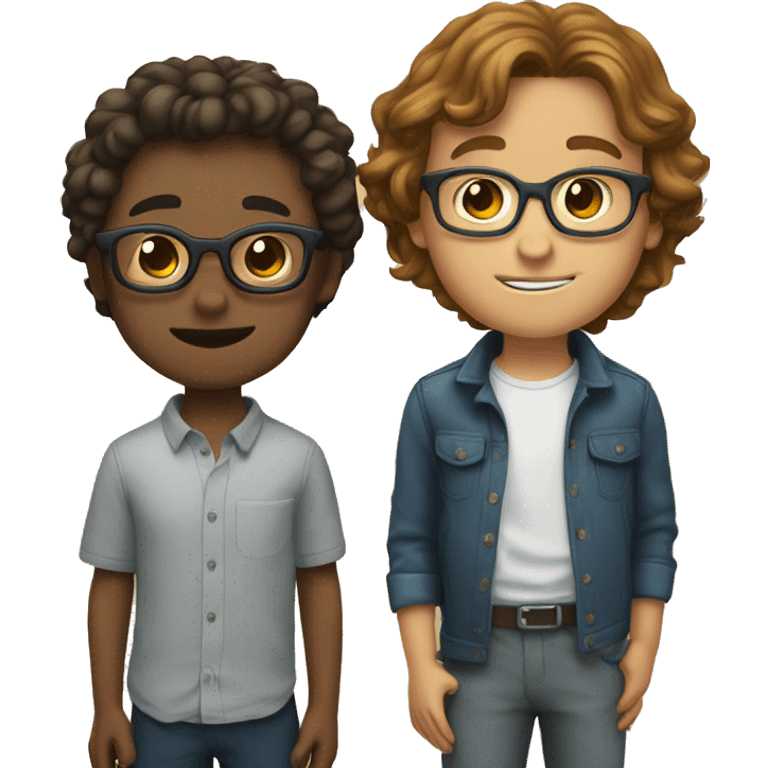 The boy has long hair, the fair boy is also smart The boy has long hair, the fair boy is smart and the boy is wearing glasses. colored  emoji