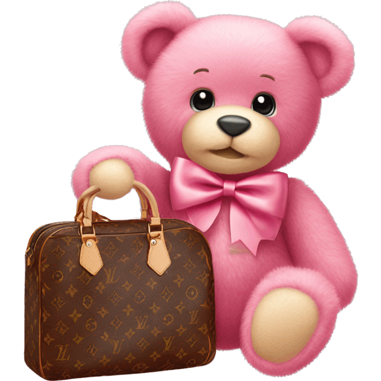 pink bow teddy bear solo with Louis Vuitton bag emoji