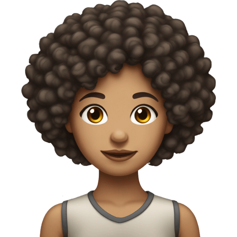 Light skin Biracial Young Woman with black curly shoulder Afro emoji