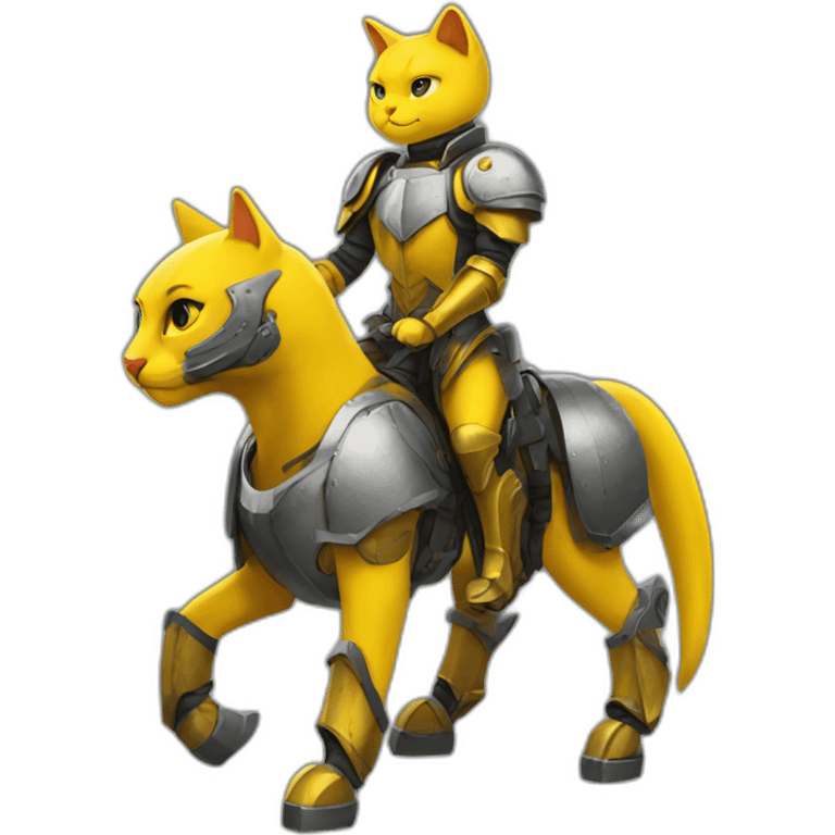 a yellow cat knight on a Mech pony，full body emoji