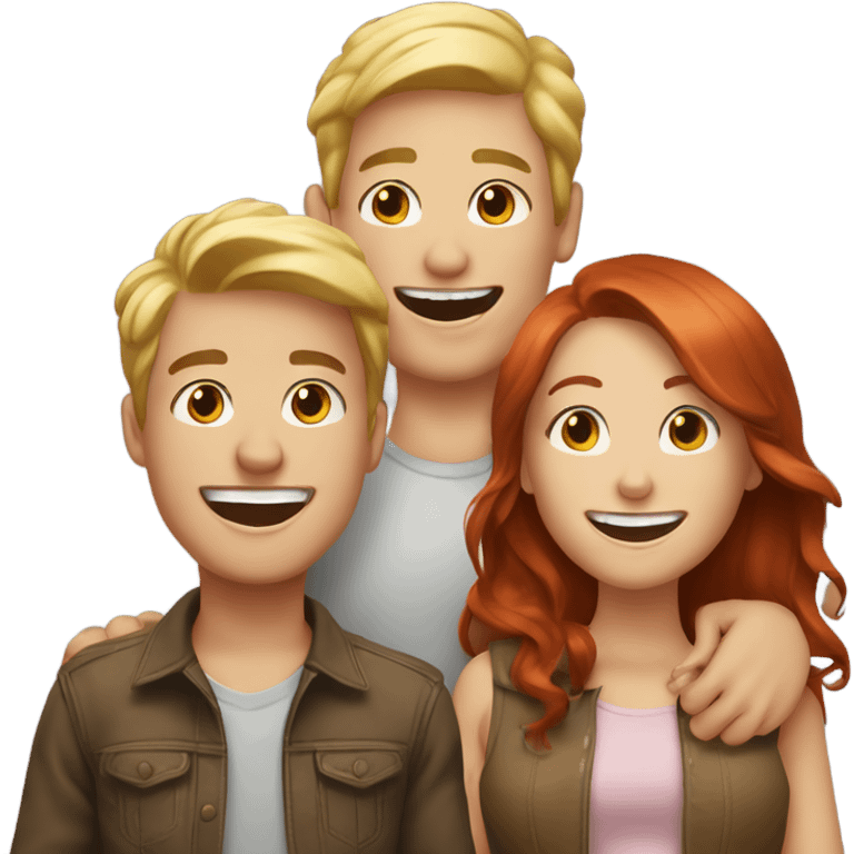 Four friends, two are girls, one is blond and one is brunette, and also two boys, one brunette and one red head laughing together emoji