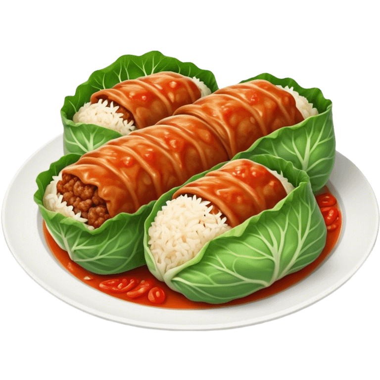 Cinematic Realistic Go≈ÇƒÖbki Dish Emoji, featuring cabbage rolls stuffed with rice and meat rendered with lifelike detail and inviting, homey lighting. emoji