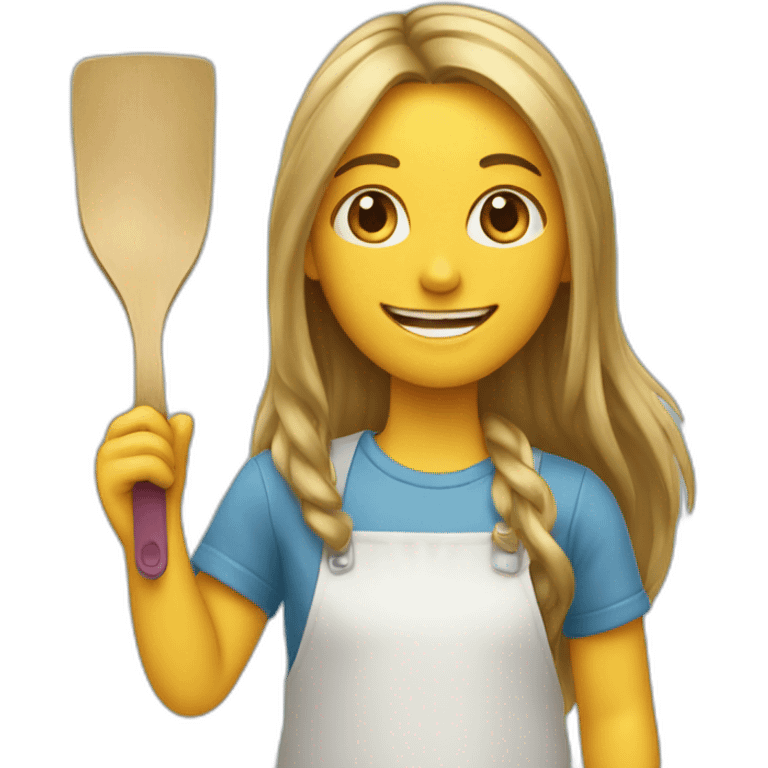 smiling long haired girl with small spatula in hand emoji