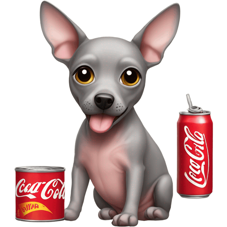 American Hairless Terrier drinking cola emoji