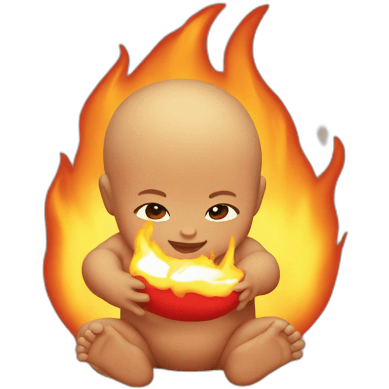 baby plaing with fire emoji