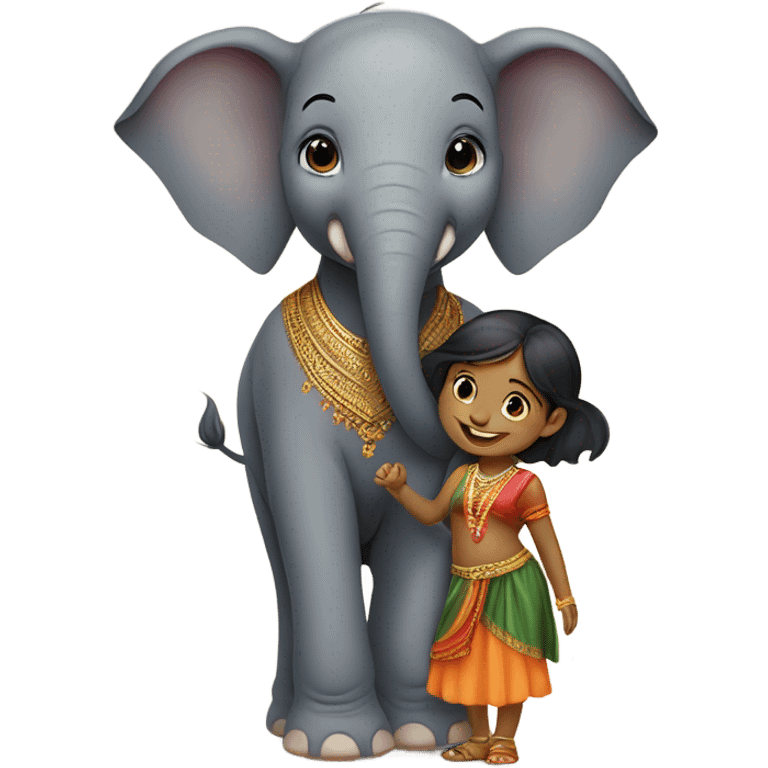 Baby elephant with Indian girl  emoji