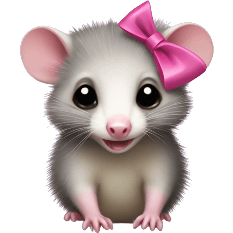 Virginia opossum with a tiny pink bow on its head emoji