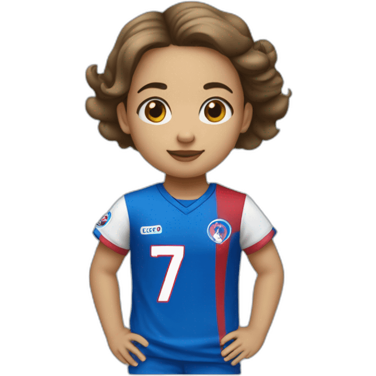 Una niña con una playera que en la playera de cruz azul numero 7 emoji