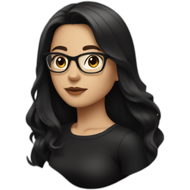 girl wearing black clothes, with long black hair, glasses emoji