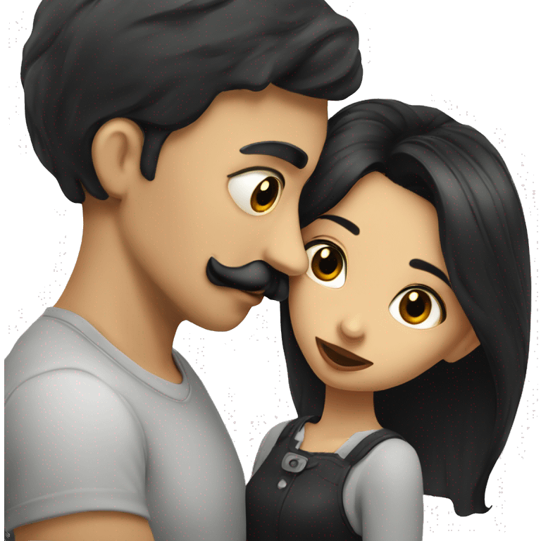 Guy with mustache kissing girl in black hair emoji