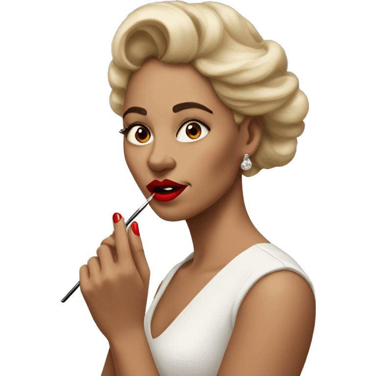 lady with red lips rolling her eyes and painting her nail emoji